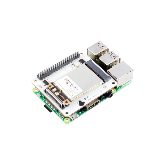 Pi Supply IoT LoRa Gateway HAT (868 MHz / 915 MHz) with Raspberry Pi 3 Model B+ and RAK833 SPI LoRa Gateway Concentrator mPCIe Module based on SX1301