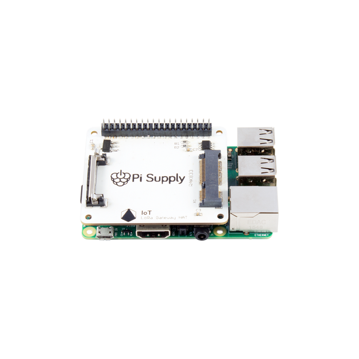 Pi Supply IoT LoRa Gateway HAT (868 MHz / 915 MHz) with Raspberry Pi 3 Model B+ and RAK833 SPI LoRa Gateway Concentrator mPCIe Module based on SX1301