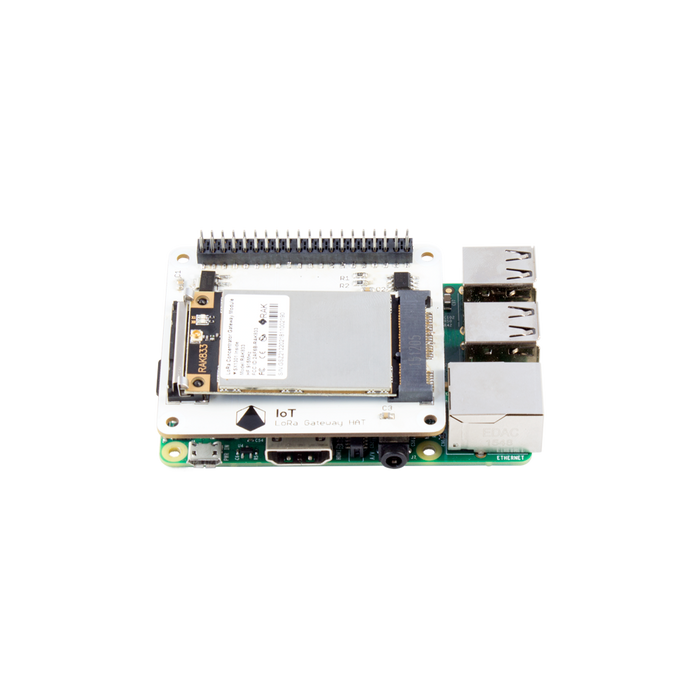 Pi Supply IoT LoRa Gateway HAT (868 MHz / 915 MHz) with Raspberry Pi 3 Model B+ and RAK833 SPI LoRa Gateway Concentrator mPCIe Module based on SX1301