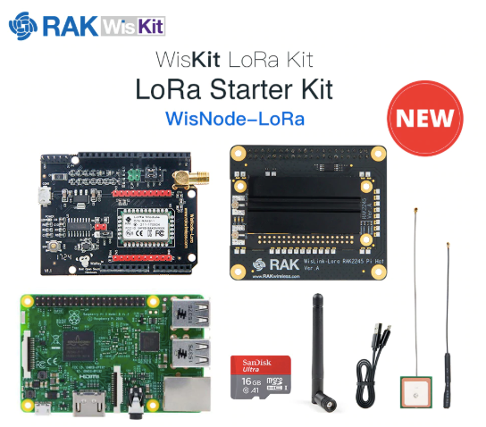 RAK2245 Pi HAT & Raspberry Pi 3B+ & WisTrio LoRa Tracker & 16G TF Card LoRaWAN Kit